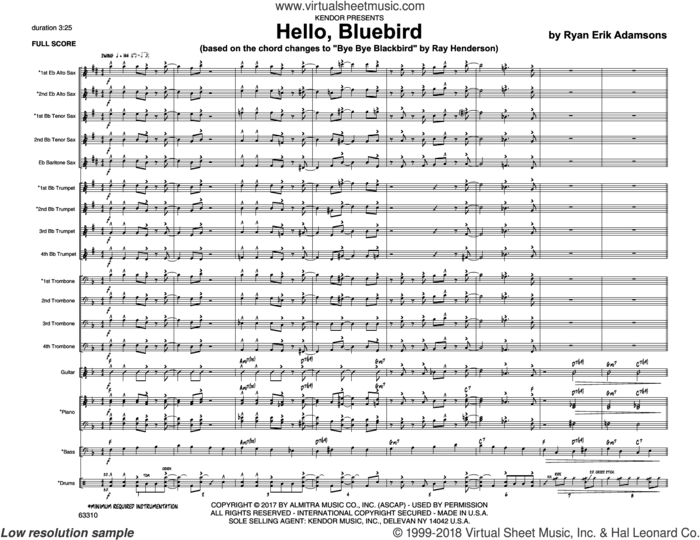 Hello, Bluebird (based on Bye Bye Blackbird) (COMPLETE) sheet music for jazz band by Ryan Erik Adamsons, intermediate skill level