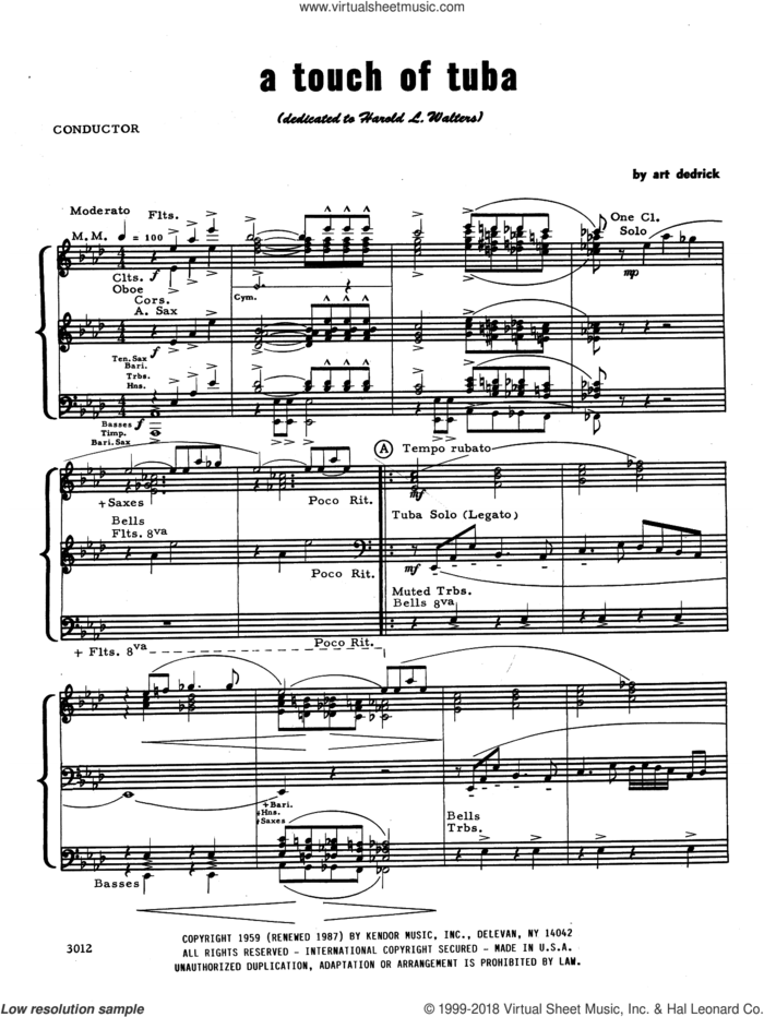 A Touch Of Tuba (COMPLETE) sheet music for concert band by Art Dedrick, intermediate skill level