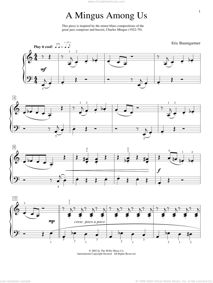 A Mingus Among Us sheet music for piano solo (elementary) by Eric Baumgartner, beginner piano (elementary)