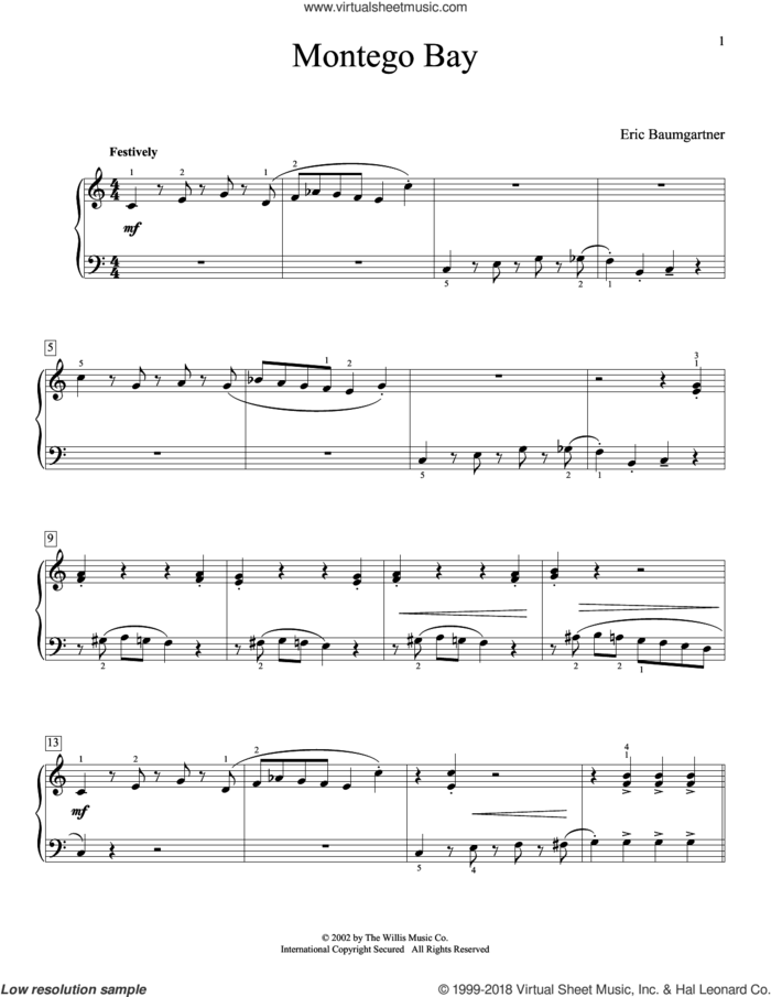 Montego Bay sheet music for piano solo (elementary) by Eric Baumgartner, beginner piano (elementary)