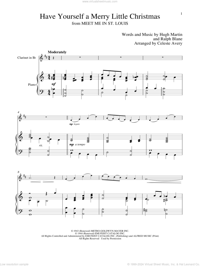 Have Yourself A Merry Little Christmas sheet music for clarinet and piano by Hugh Martin and Ralph Blane, classical score, intermediate skill level