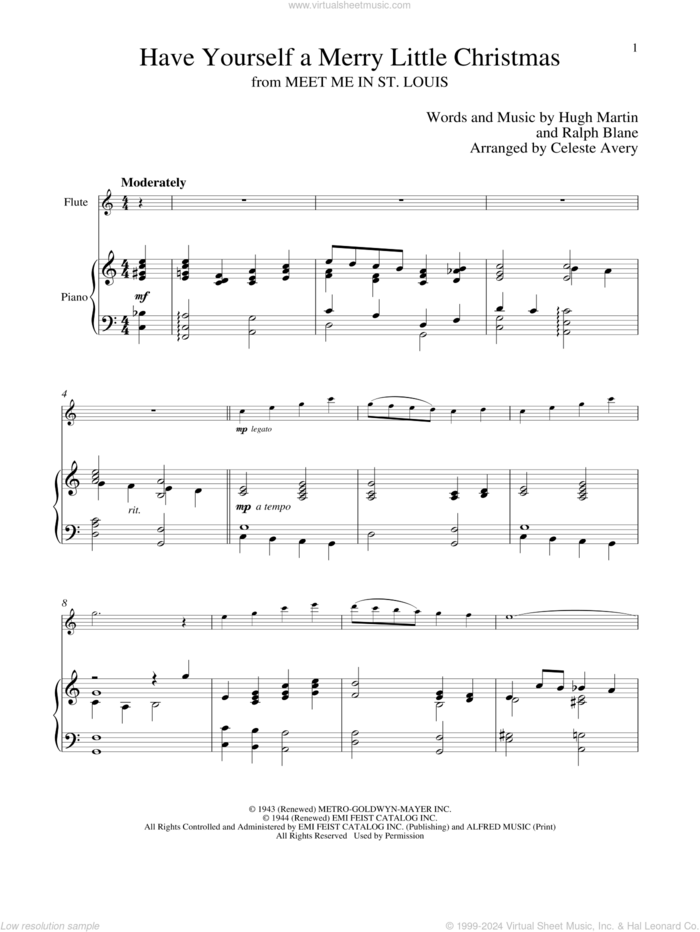 Have Yourself A Merry Little Christmas sheet music for flute and piano by Hugh Martin and Ralph Blane, classical score, intermediate skill level