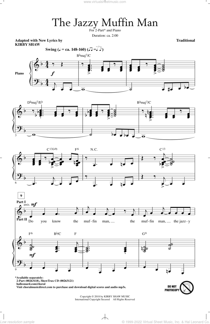The Jazzy Muffin Man sheet music for choir (2-Part) by Kirby Shaw and Miscellaneous, intermediate duet