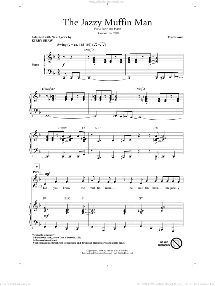 The Jazzy Muffin Man sheet music for choir (2-Part) by Kirby Shaw and Miscellaneous, intermediate duet