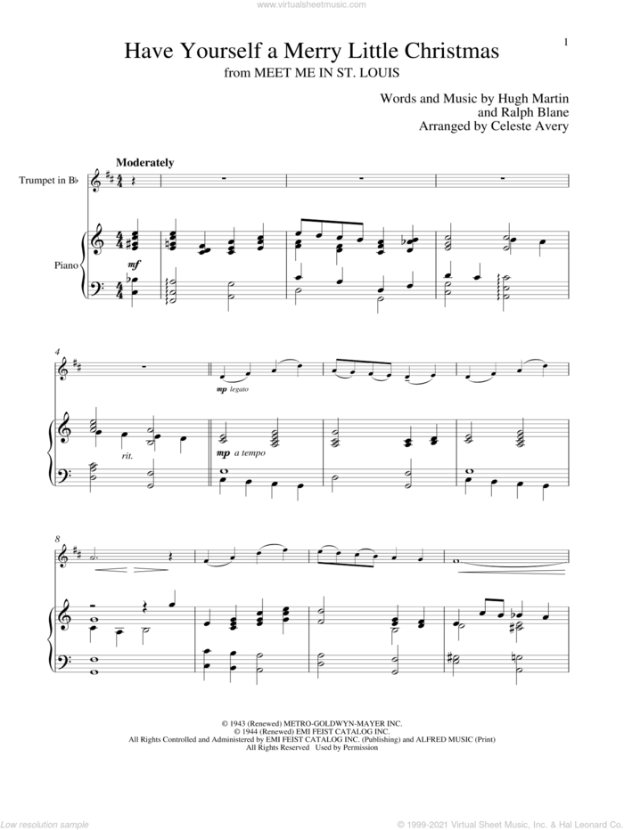 Have Yourself A Merry Little Christmas sheet music for trumpet and piano by Hugh Martin and Ralph Blane, classical score, intermediate skill level