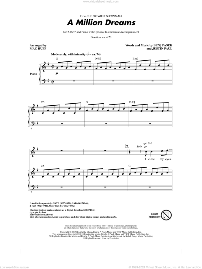 A Million Dreams (from The Greatest Showman) (arr. Mac Huff) sheet music for choir (2-Part) by Pasek & Paul, Mac Huff, Benj Pasek and Justin Paul, intermediate duet