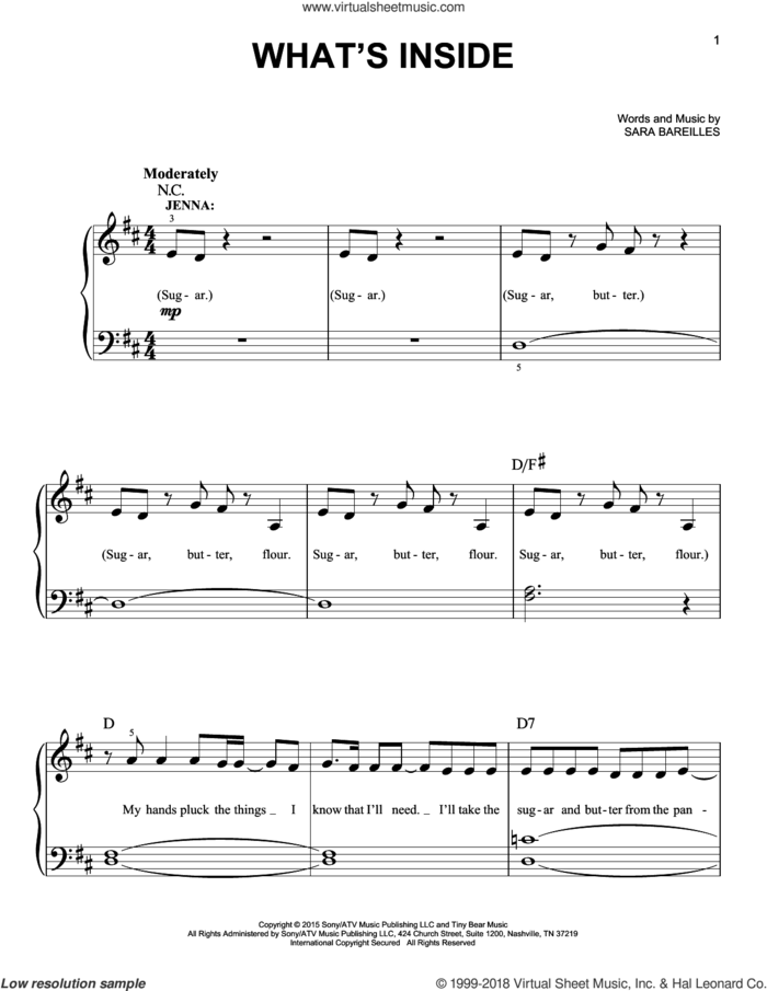 What's Inside (from Waitress The Musical) sheet music for piano solo by Sara Bareilles, easy skill level