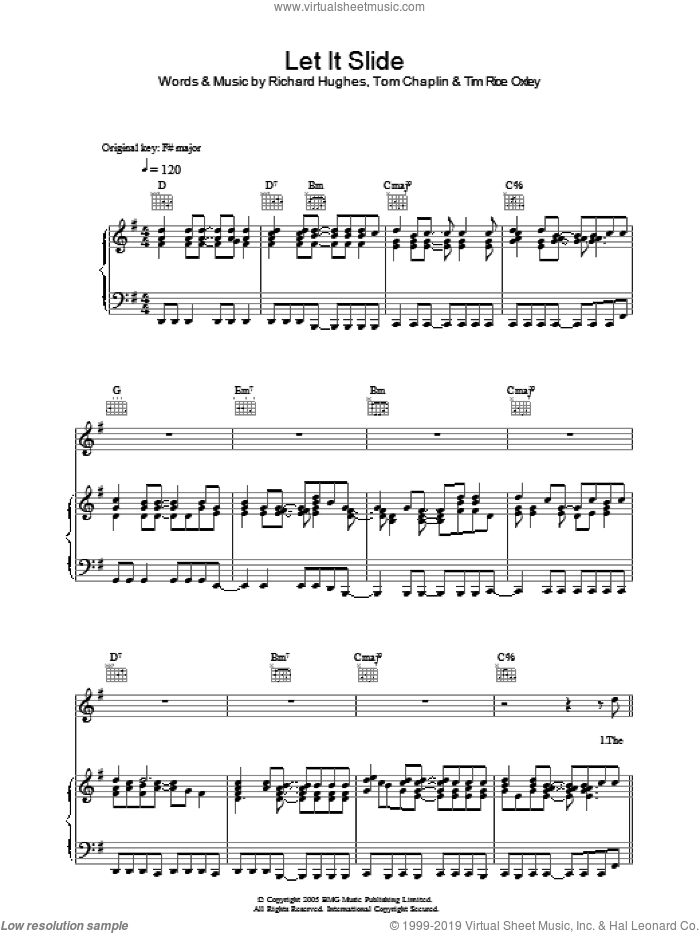 Let It Slide sheet music for voice, piano or guitar by Tim Rice-Oxley, Richard Hughes, Tim Rice Oxley and Tom Chaplin, intermediate skill level