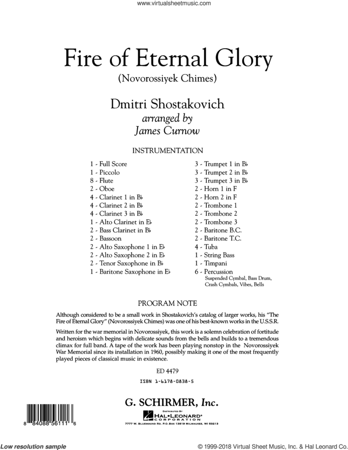 Fire of Eternal Glory (Novorossiyek Chimes) (COMPLETE) sheet music for concert band by James Curnow and Dmitri Shostakovich, classical score, intermediate skill level