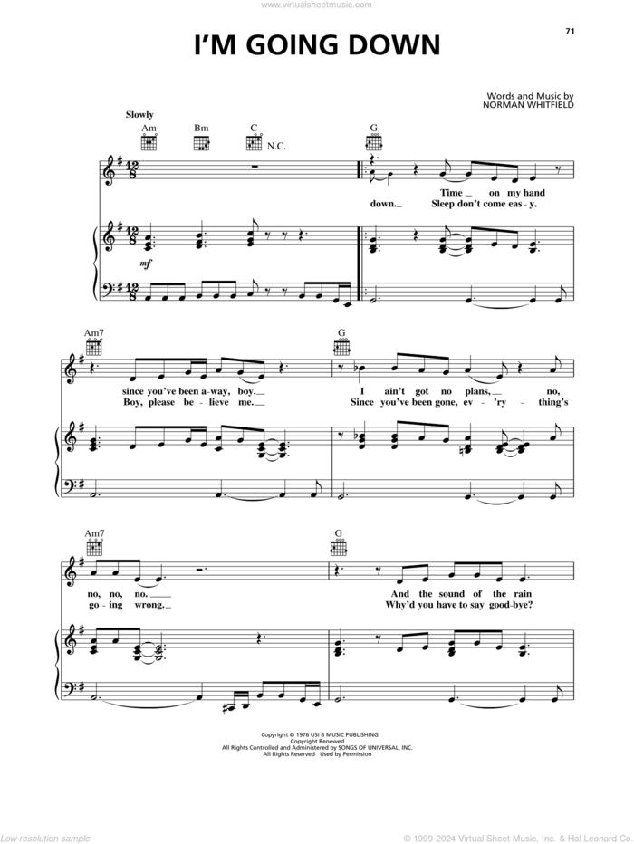 I'm Going Down sheet music for voice, piano or guitar by Mary J. Blige and Norman Whitfield, intermediate skill level