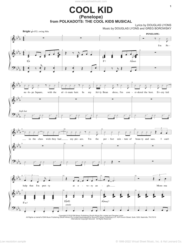 Cool Kid sheet music for voice and piano by Douglas Lyons & Greg Borowsky, Douglas Lyons and Greg Borowsky, intermediate skill level
