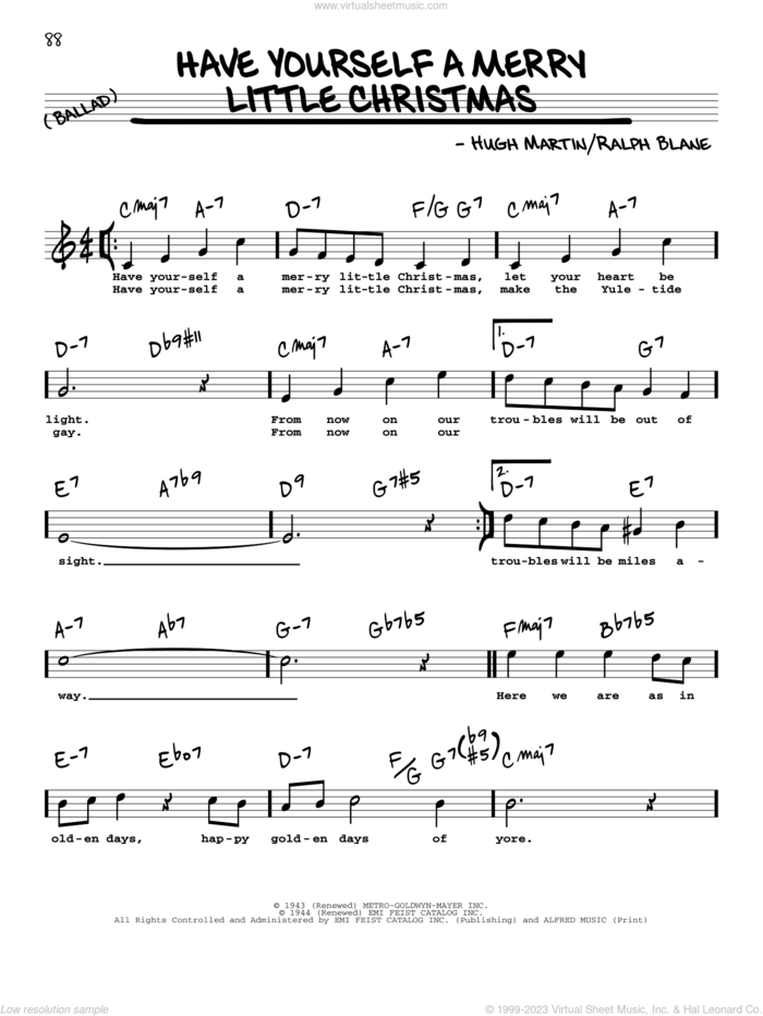 Have Yourself A Merry Little Christmas sheet music for voice and other instruments (real book with lyrics) by Hugh Martin and Ralph Blane, intermediate skill level