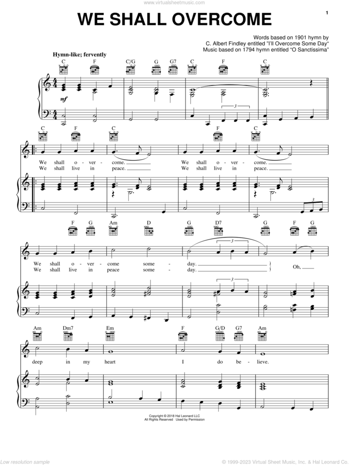 We Shall Overcome sheet music for voice, piano or guitar, intermediate skill level