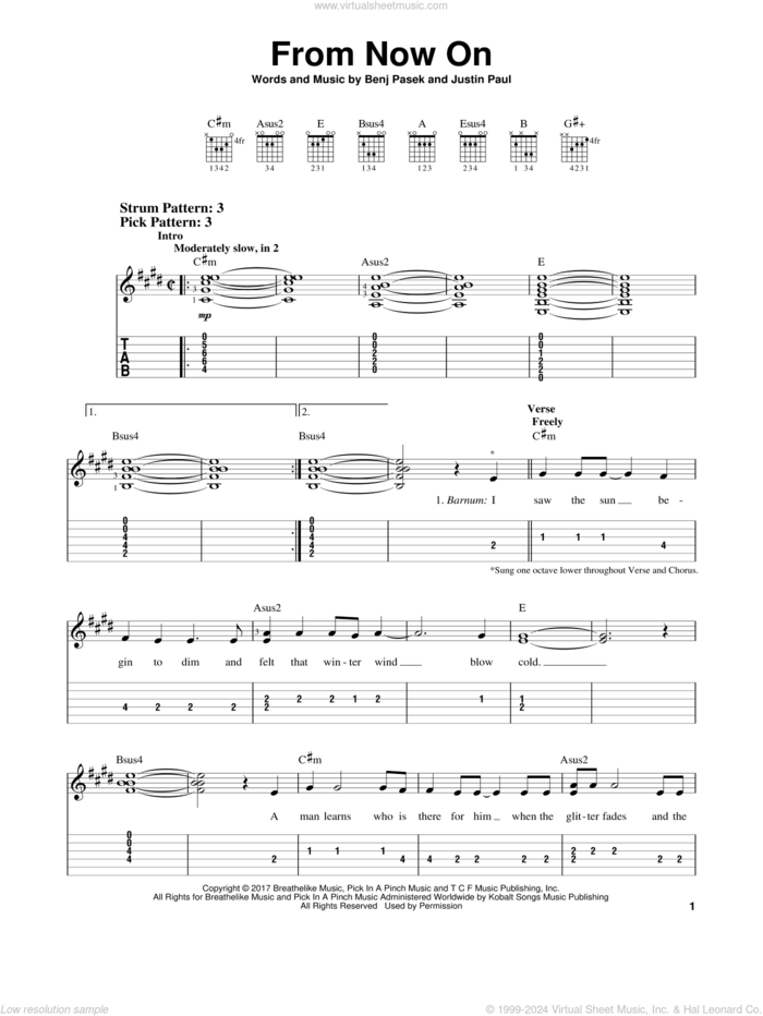 From Now On (from The Greatest Showman) sheet music for guitar solo (easy tablature) by Pasek & Paul, Benj Pasek and Justin Paul, easy guitar (easy tablature)