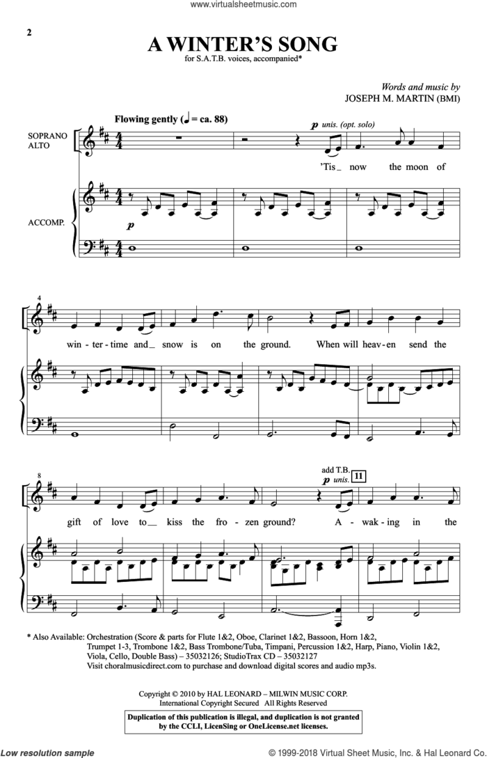 A Winter's Song (from Winter's Grace) sheet music for choir (SATB: soprano, alto, tenor, bass) by Joseph M. Martin, intermediate skill level