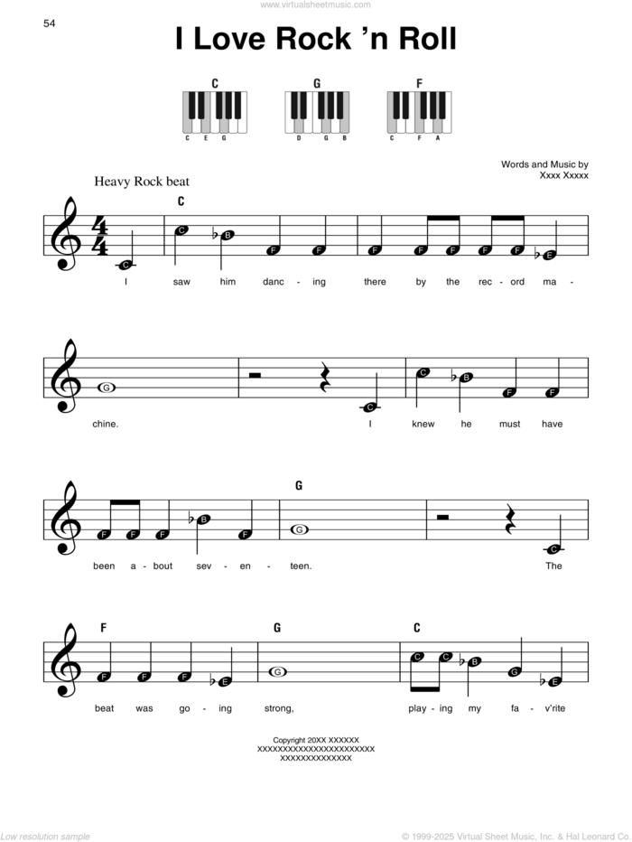 I Love Rock 'N Roll sheet music for piano solo by Joan Jett & The Blackhearts, Alan Merrill and Jake Hooker, beginner skill level