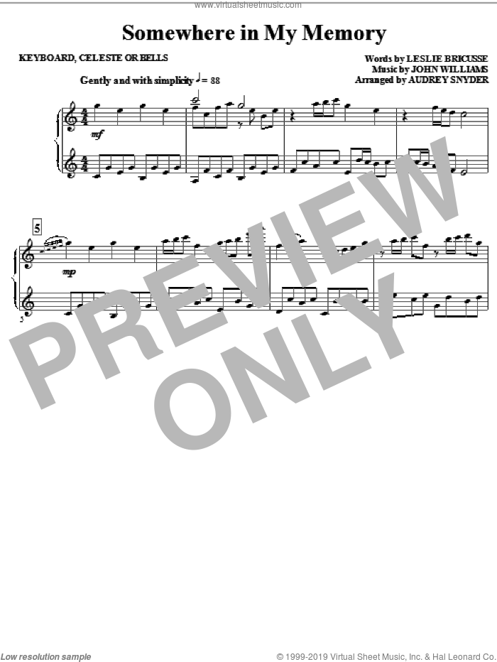 Somewhere in My Memory (arr. Audrey Snyder) sheet music for orchestra/band (keyboard) by John Williams, Leslie Bricusse and Audrey Snyder, intermediate skill level