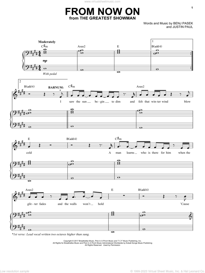 From Now On (from The Greatest Showman) sheet music for voice and piano by Benj Pasek, Justin Paul and Pasek & Paul, intermediate skill level