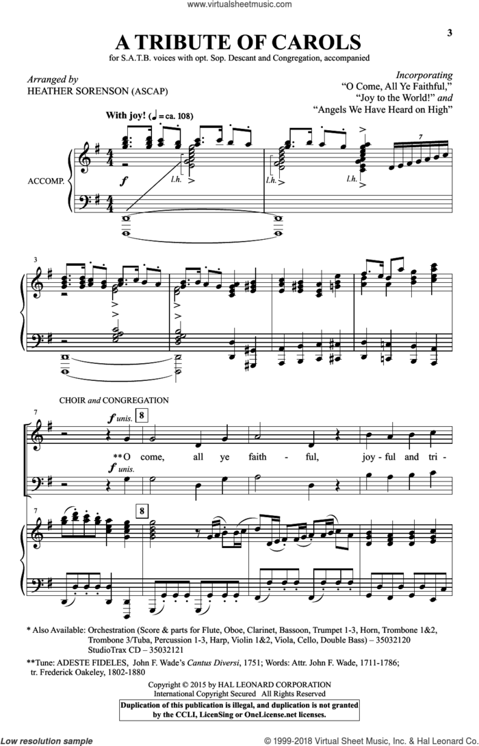A Tribute Of Carols sheet music for choir (SATB: soprano, alto, tenor, bass) by Heather Sorenson, intermediate skill level