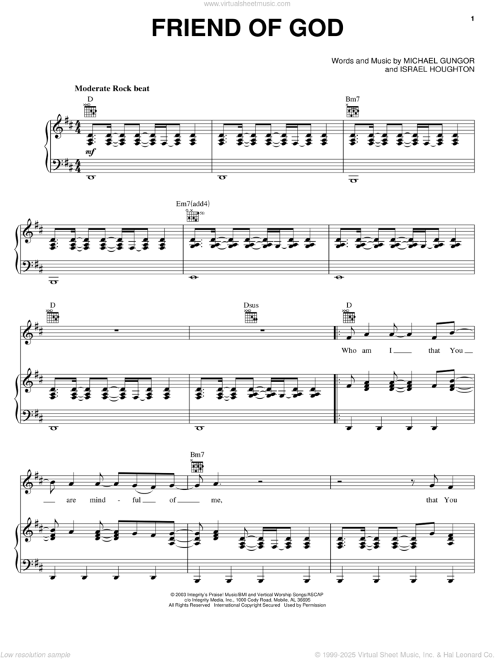 Friend Of God sheet music for voice, piano or guitar by Israel Houghton and Michael Gungor, intermediate skill level