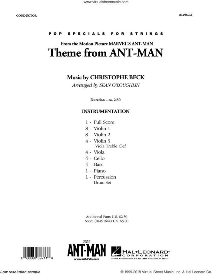 Theme from Ant-Man (COMPLETE) sheet music for orchestra by Christophe Beck, intermediate skill level
