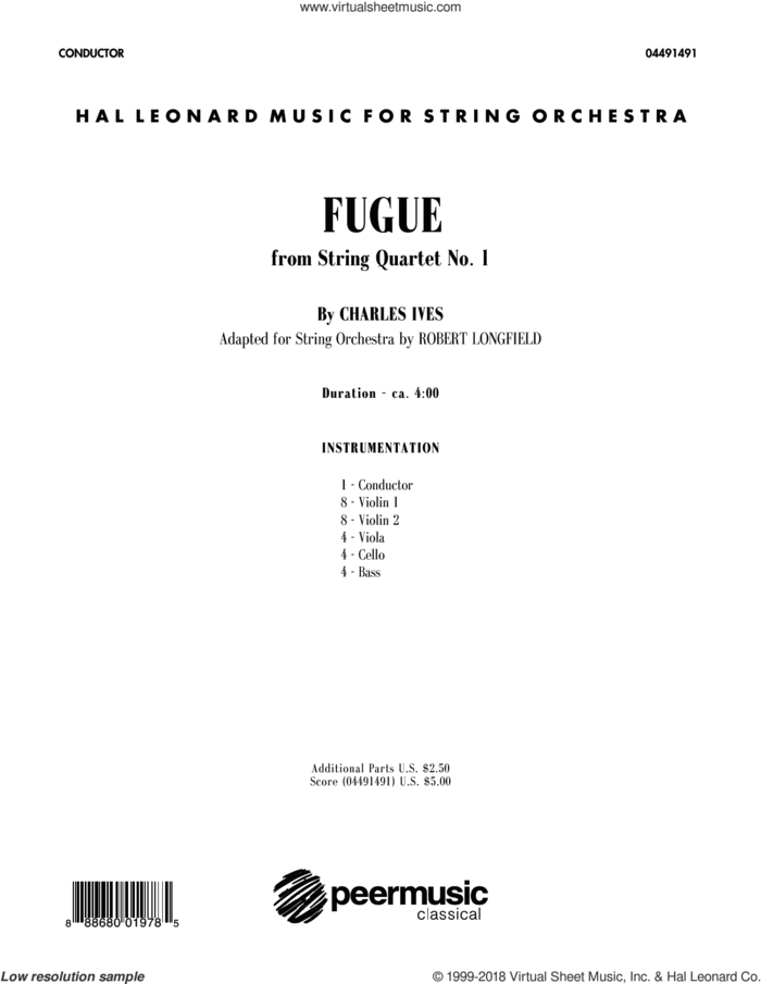 Fugue from String Quartet No. 1 (COMPLETE) sheet music for orchestra by Robert Longfield and Charles Ives, classical score, intermediate skill level