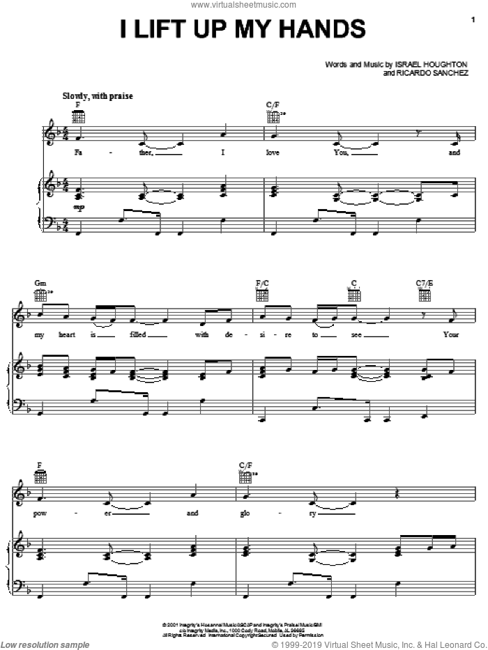 I Lift Up My Hands sheet music for voice, piano or guitar by Israel Houghton and Ricardo Sanchez, intermediate skill level