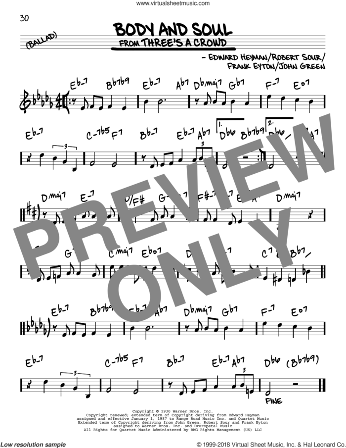Body And Soul sheet music for voice and other instruments (real book) by Edward Heyman, Frank Eyton, Johnny Green and Robert Sour, intermediate skill level