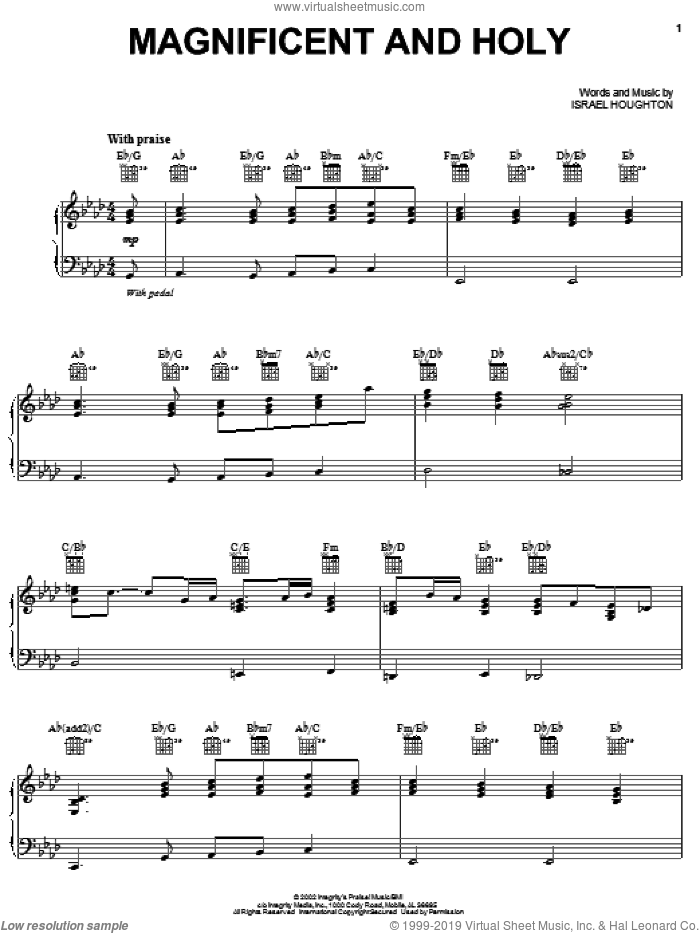 Magnificent And Holy sheet music for voice, piano or guitar by Israel Houghton, intermediate skill level
