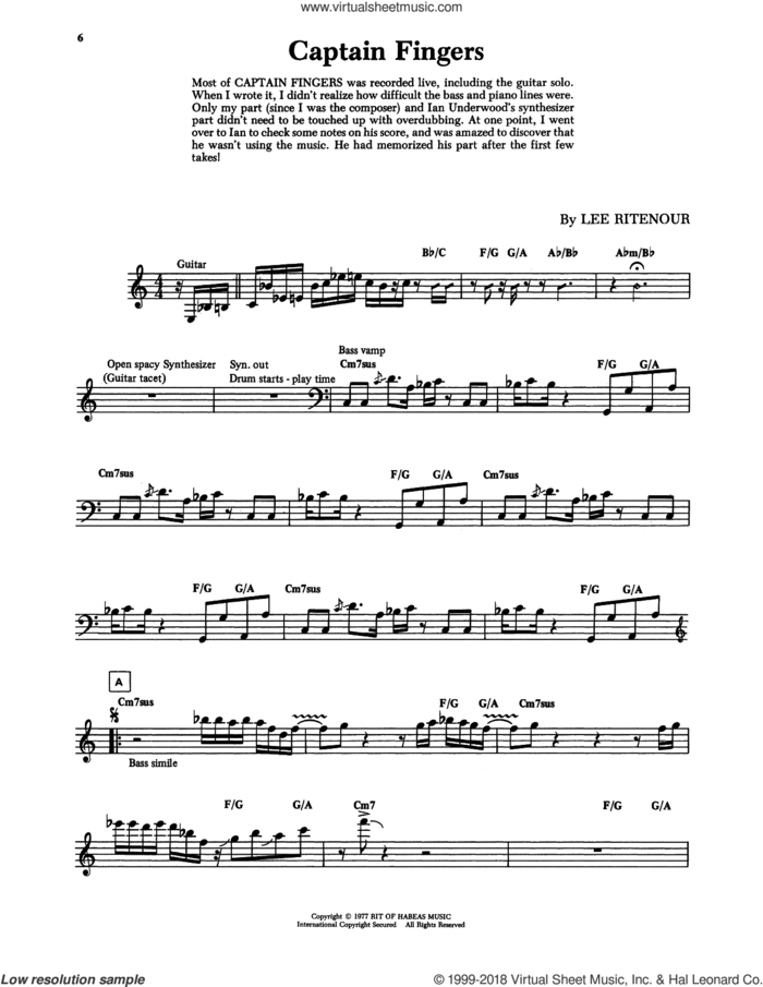 Captain Fingers sheet music for guitar solo by Lee Ritenour, intermediate skill level