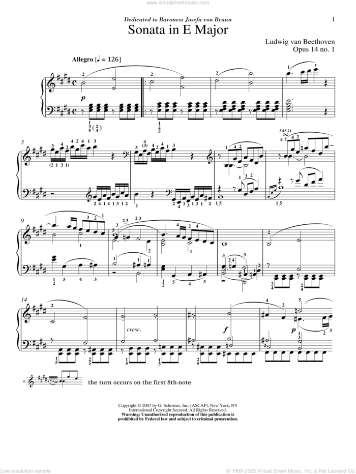 Piano Sonata No. 9, Op. 14, No. 1 sheet music for piano solo by Ludwig van Beethoven and Robert Taub, classical score, intermediate skill level