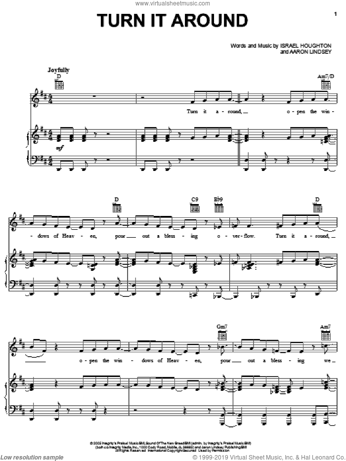 Turn It Around sheet music for voice, piano or guitar by Israel Houghton and Aaron Lindsey, intermediate skill level