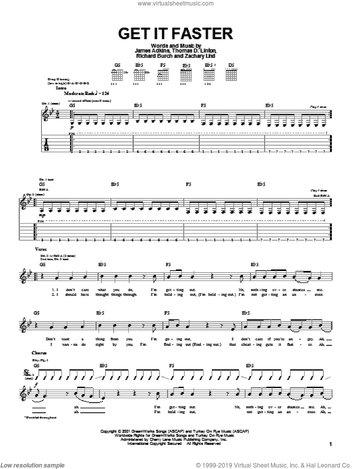 Get It Faster sheet music for guitar (tablature) by Jimmy Eat World, James Adkins, Richard Burch and Thomas D. Linton, intermediate skill level