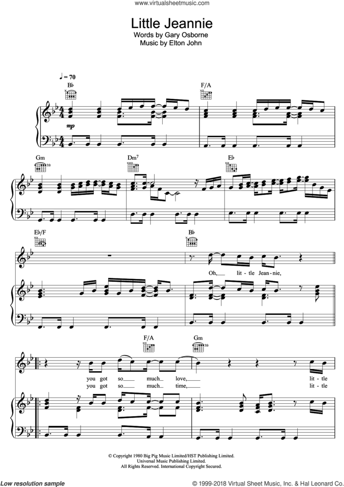 Little Jeannie sheet music for voice, piano or guitar by Elton John, intermediate skill level