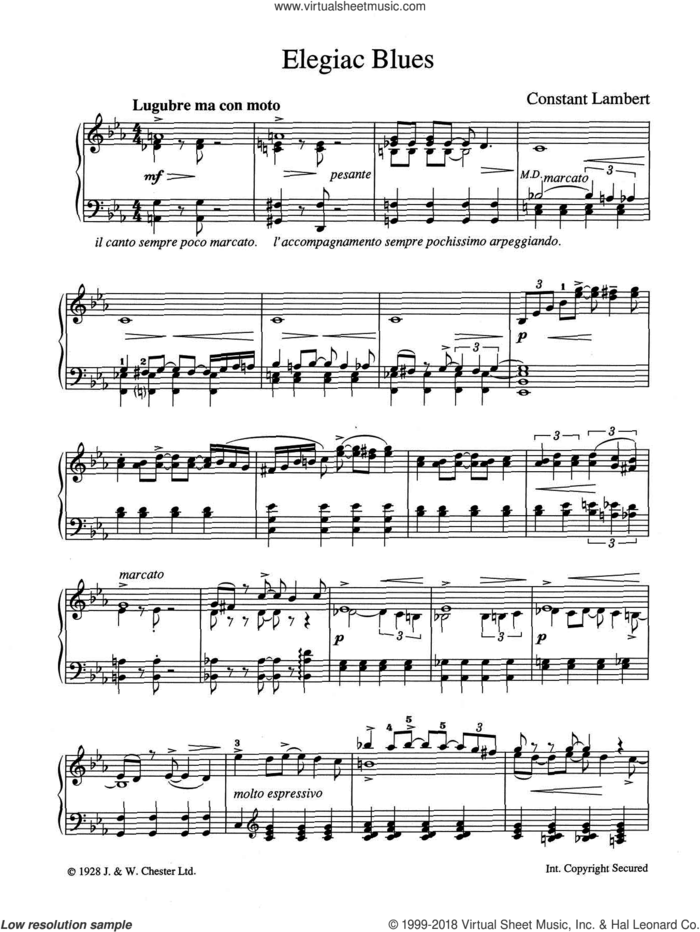 Elegiac Blues sheet music for piano solo by Constant Lambert, classical score, intermediate skill level