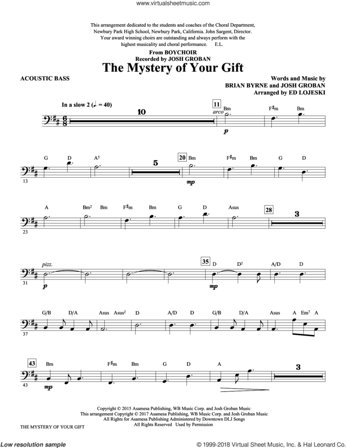 The Mystery of Your Gift (complete set of parts) sheet music for orchestra/band by Ed Lojeski, Brian Bryne and Josh Groban, intermediate skill level