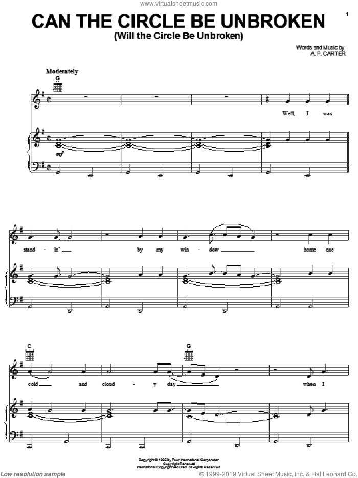 Can The Circle Be Unbroken (Will The Circle Be Unbroken) sheet music for voice, piano or guitar by Alabama, The Carter Family and A.P. Carter, intermediate skill level
