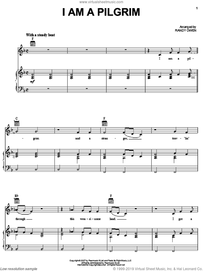 I Am A Pilgrim sheet music for voice, piano or guitar by Alabama and Randy Owen, intermediate skill level