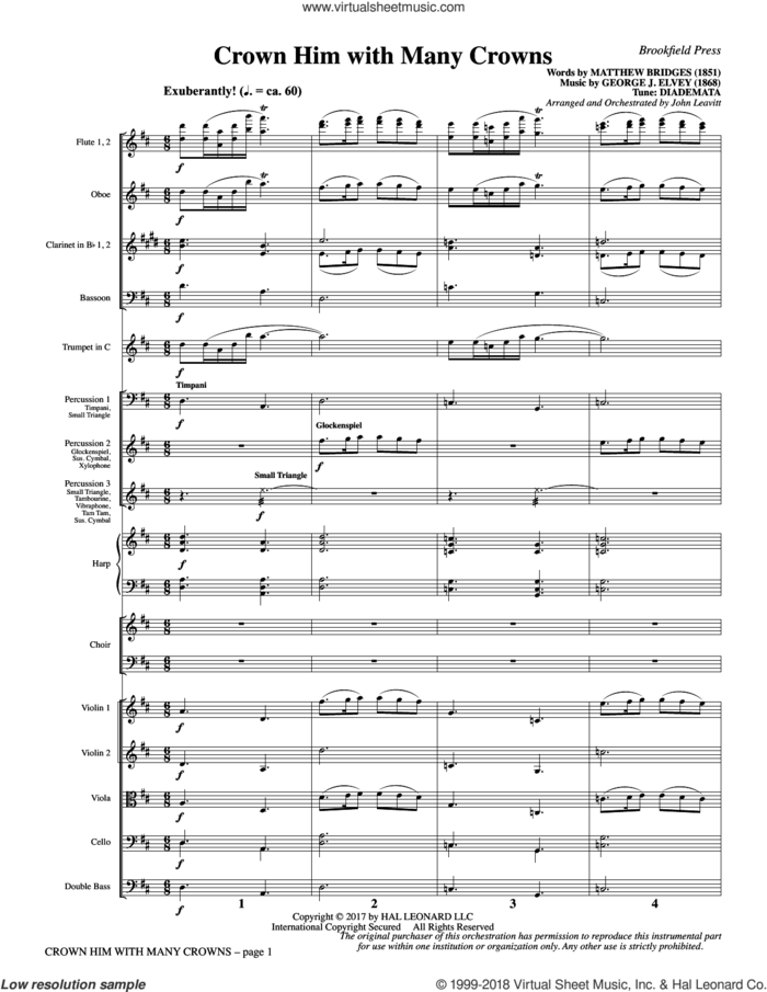Crown Him with Many Crowns (COMPLETE) sheet music for orchestra/band by John Leavitt, George Job Elvey, Godfrey Thring and Matthew Bridges, intermediate skill level