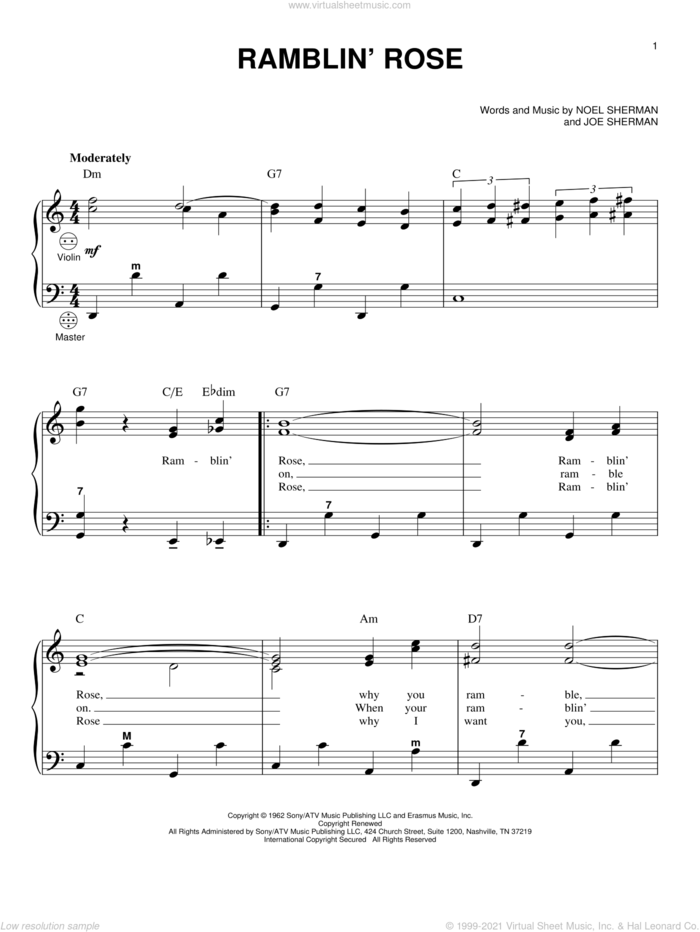 Ramblin' Rose sheet music for accordion by Nat King Cole, Joe Sherman and Noel Sherman, intermediate skill level