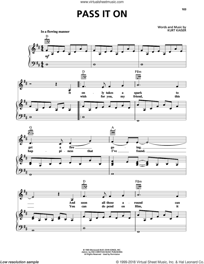 Pass It On sheet music for voice, piano or guitar by Kurt Kaiser, intermediate skill level