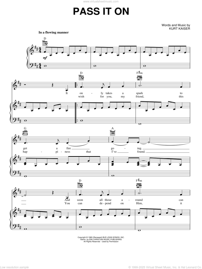 Pass It On sheet music for voice, piano or guitar by Kurt Kaiser, intermediate skill level