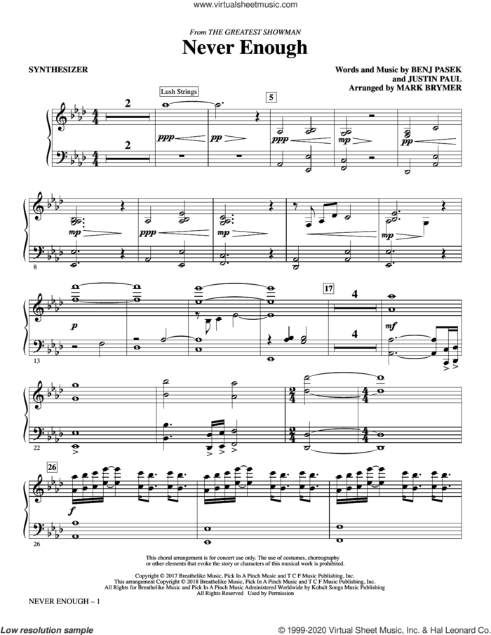 Never Enough (complete set of parts) sheet music for orchestra/band by Mark Brymer, Benj Pasek and Justin Paul, intermediate skill level