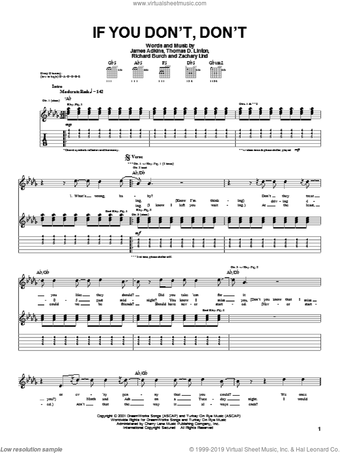 If You Don't, Don't sheet music for guitar (tablature) by Jimmy Eat World, James Adkins, Richard Burch and Thomas D. Linton, intermediate skill level