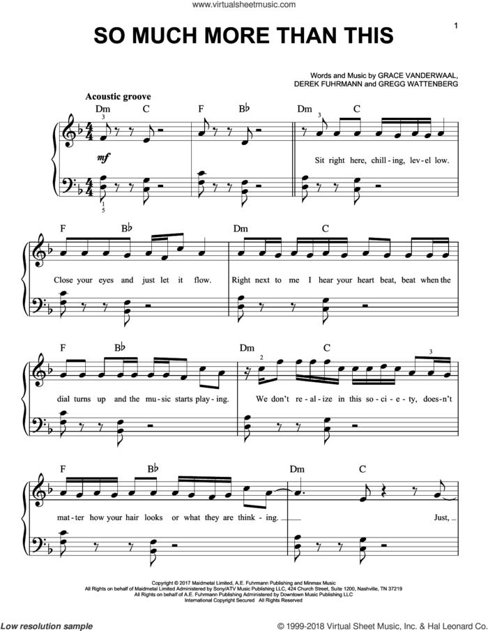 So Much More Than This sheet music for piano solo by Grace VanderWaal, Derek Fuhrmann and Gregg Wattenberg, easy skill level