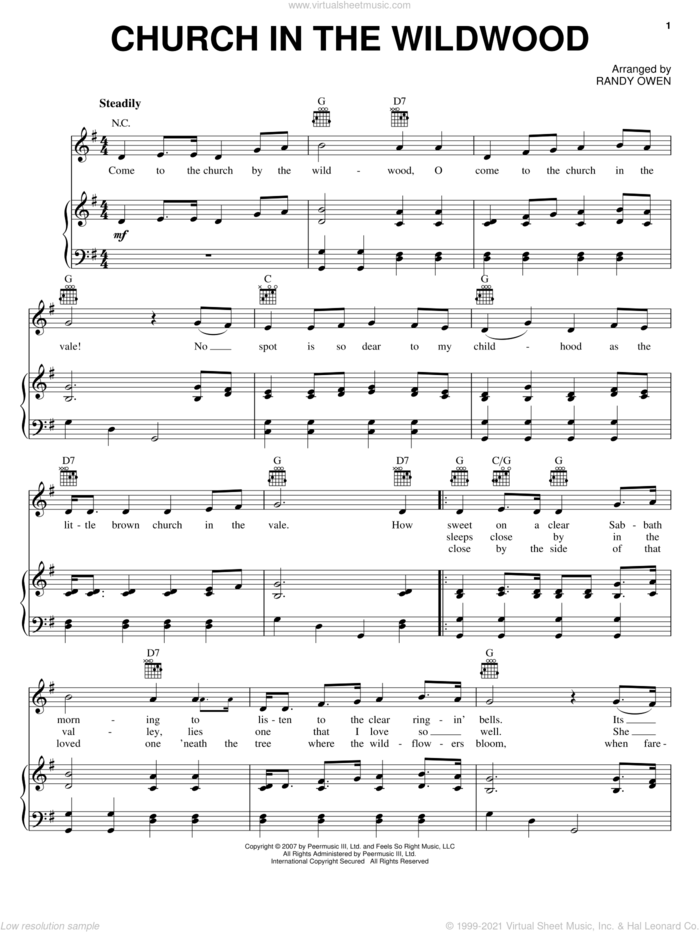 Church In The Wildwood sheet music for voice, piano or guitar by Alabama and Randy Owen, intermediate skill level