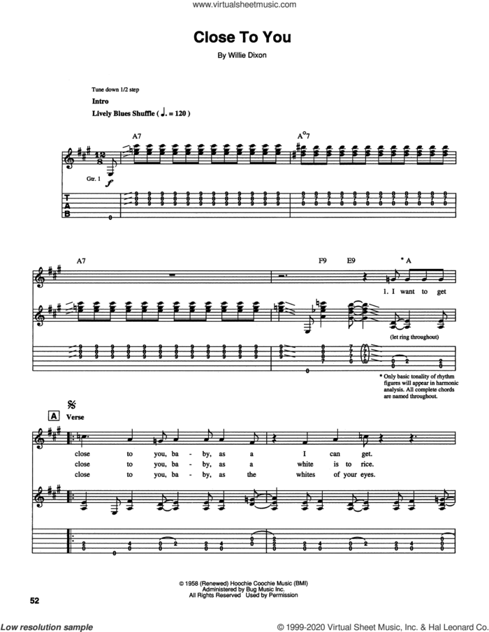 Close To You (I Wanna Get) sheet music for guitar (tablature) by Stevie Ray Vaughan and Willie Dixon, intermediate skill level