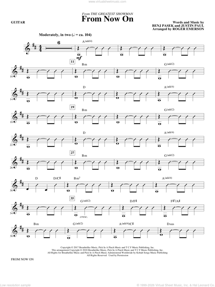From Now On (from The Greatest Showman) (arr. Roger Emerson) sheet music for orchestra/band (guitar) by Pasek & Paul, Roger Emerson, Benj Pasek and Justin Paul, intermediate skill level