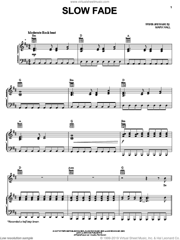 Slow Fade sheet music for voice, piano or guitar by Casting Crowns and Mark Hall, intermediate skill level