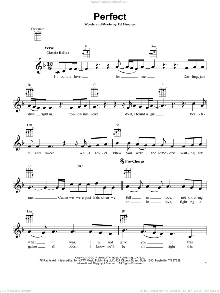 Perfect sheet music for ukulele by Ed Sheeran, intermediate skill level